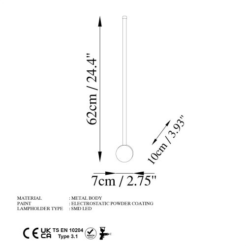 Stylish white wall lamp, metal housing, 62 x 10 x 7 cm | IP20, SMD LED 8W 3000K | Perfect for modern interior design, an elegant lighting solution for living rooms, bedrooms and offices