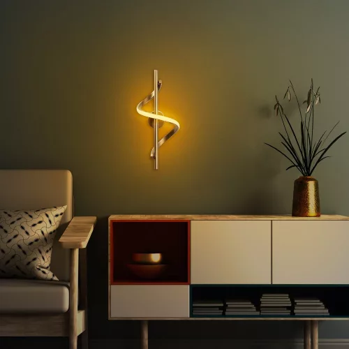 Elegant gold wall lamp, metal housing, 16 x 41 x 25 cm | SMD LED 11W 3000K | Stylish lighting for modern interior design, IP20 rating, durable metal base, perfect for living room and bedroom atmosphere