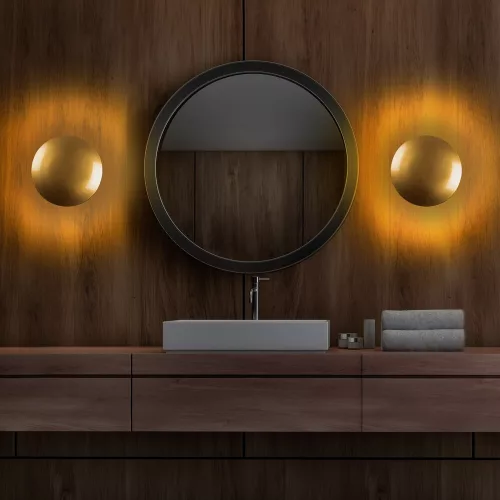 Elegant gold wall lamp, metal housing, 25 x 25 x 16 cm | SMD LED 5W 3000K | Stylish lighting for modern interior design, IP20 rating, perfect for living room, bedroom and hallway atmosphere