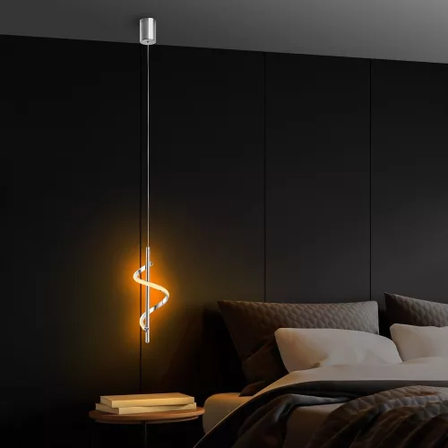 Elegant chrome chandelier, metal body, adjustable height 50-100 cm, width 16 cm, LED 11W 3000K, IP20 classification, stylish lighting for modern interior design, perfect for living room and dining room