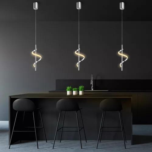 Elegant chrome chandelier, metal body, adjustable height 50-100 cm, width 16 cm, LED 11W 3000K, IP20 classification, stylish lighting for modern interior design, perfect for living room and dining room