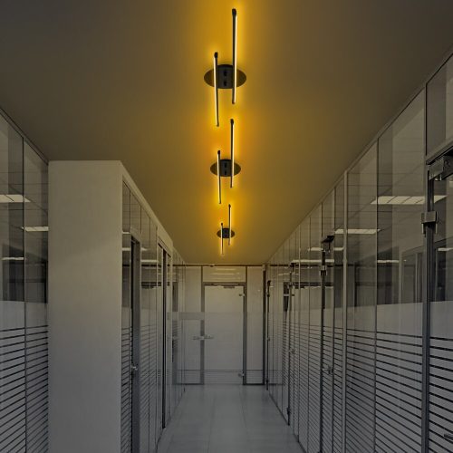 Elegant black chandelier, metal body, 86 cm width x 5 cm height x 17 cm depth | Integrated LED 16W 3000K | Stylish lighting for modern interior design, IP20 rating, perfect for living room and dining room