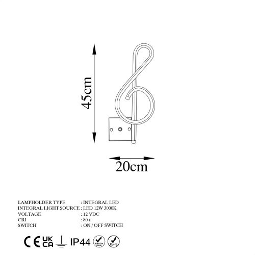 Elegant gold wall lamp, metal housing, 20 x 45 x 3 cm | Integrated LED 12W 3000K | Stylish lighting for modern interior design, IP20 rating, perfect for living room and bedroom atmosphere