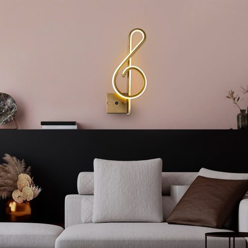 Elegant gold wall lamp, metal housing, 20 x 45 x 3 cm | Integrated LED 12W 3000K | Stylish lighting for modern interior design, IP20 rating, perfect for living room and bedroom atmosphere