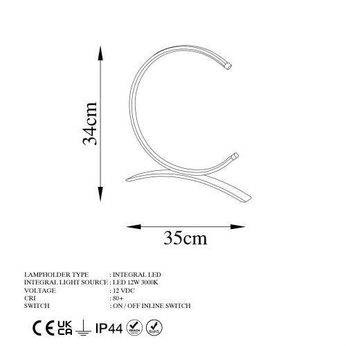 Elegant gold table lamp, metal housing, 35 cm width x 34 cm height x 4 cm depth | 12W LED socket, 3000K warm light, 80 CRI | Stylish lighting for home and office use, on/off switch, 200 cm cable