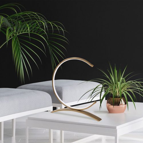 Elegant gold table lamp, metal housing, 35 cm width x 34 cm height x 4 cm depth | 12W LED socket, 3000K warm light, 80 CRI | Stylish lighting for home and office use, on/off switch, 200 cm cable