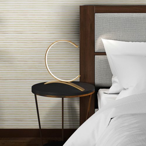 Elegant gold table lamp, metal housing, 35 cm width x 34 cm height x 4 cm depth | 12W LED socket, 3000K warm light, 80 CRI | Stylish lighting for home and office use, on/off switch, 200 cm cable