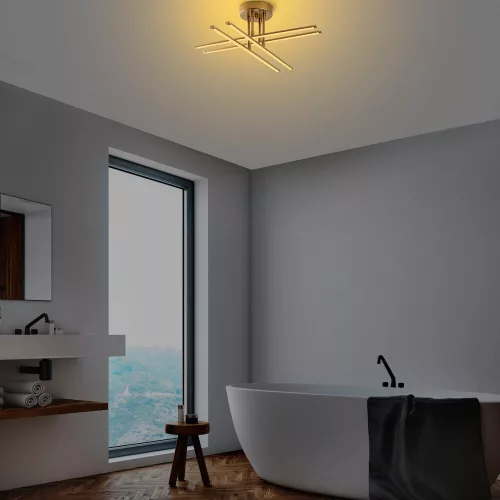 Elegant golden chandelier, metal body, 61 x 22 x 61 cm | SMD LED 28W 3000K | Stylish lighting fixture for modern interior design | Durable metal base, IP20 rating, perfect for living room and dining room