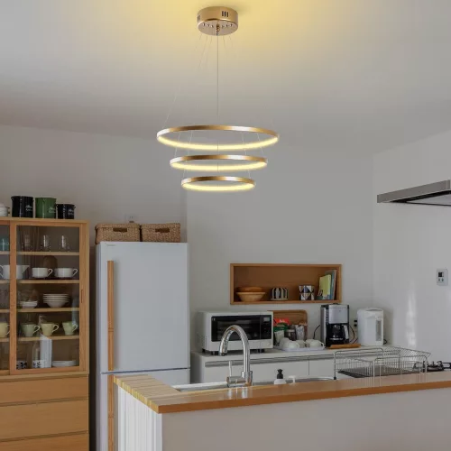 Elegant gold chandelier, metal body, 50 cm width x 80 cm height x 50 cm depth | SMD LED 28W 3000K | Stylish light fixture for modern interior design, IP20 rating, perfect for living room and dining room
