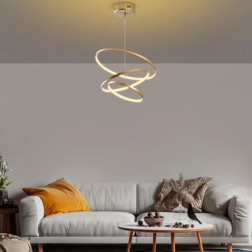 Elegant gold chandelier, metal body, 50 cm width x 80 cm height x 50 cm depth | SMD LED 28W 3000K | Stylish light fixture for modern interior design, IP20 rating, perfect for living room and dining room