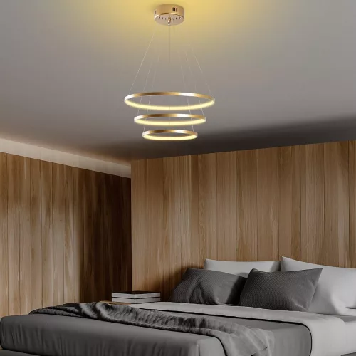 Elegant gold chandelier, metal body, 50 cm width x 80 cm height x 50 cm depth | SMD LED 28W 3000K | Stylish light fixture for modern interior design, IP20 rating, perfect for living room and dining room