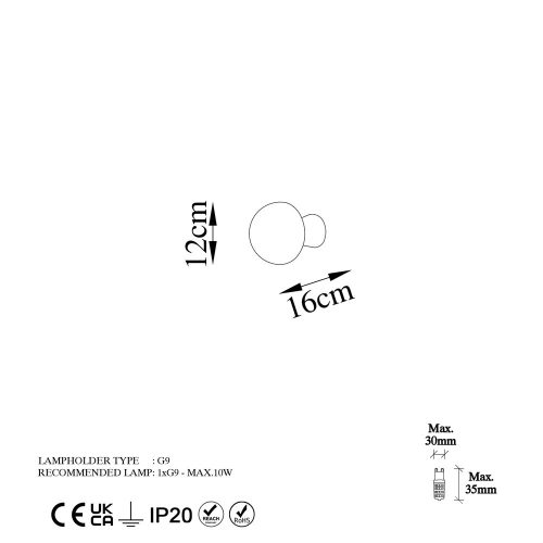 Elegant gold wall lamp, metal housing, 12 cm diameter, 16 cm height | IP20 rating, G9 socket (max. 10 W) | Stylish lighting for modern interior design, living room, bedroom and hall