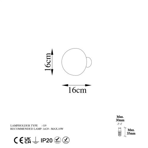 Elegant gold wall lamp, metal housing, 16 cm diameter x 16 cm height | IP20 rating, G9 socket (max. 10 W) | Stylish lighting for modern interior design, living room, bedroom and hall