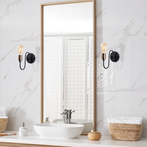 Industrial wall lamp, black and antique metal housing, 12 x 26 x 20 cm | E27 socket, max 40W, IP20 | Stylish monochrome design for modern interior design and atmosphere, perfect for living rooms and offices