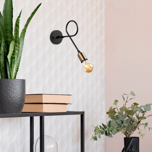 Modern Black Wall Lamp, MDF Body, 60 x 12 x 33 cm, E27 Socket (Max 40W), IP20, Pluggable, Laser-Cut Design, Stylish & Functional Lighting for Any Space