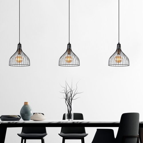 Industrial chandelier with metal body, black and antique finish, 25 x 25 x 33 cm | Adjustable height up to 123 cm | E27 socket, max 40W | Perfect for modern interior design and unique lighting solutions