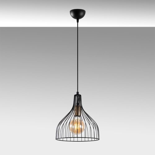 Industrial chandelier with metal body, black and antique finish, 25 x 25 x 33 cm | Adjustable height up to 123 cm | E27 socket, max 40W | Perfect for modern interior design and unique lighting solutions