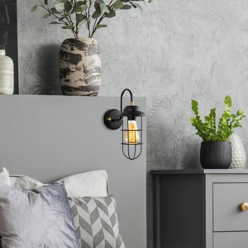 Industrial Wall Lamp, Black & Gold, 12 x 25 x 32 cm | Metal Body with 10 cm Cap, E27 Socket (Max 40W) | Stylish Lighting for Modern Home Decor, IP20 Rated, Perfect for Living Room & Office Spaces