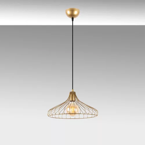 Elegant shiny gold chandelier, metal body, 36 x 36 x 120 cm | Adjustable height, E27 socket (max. 40 W), IP20 | Perfect for modern living rooms, dining rooms and glamorous decor