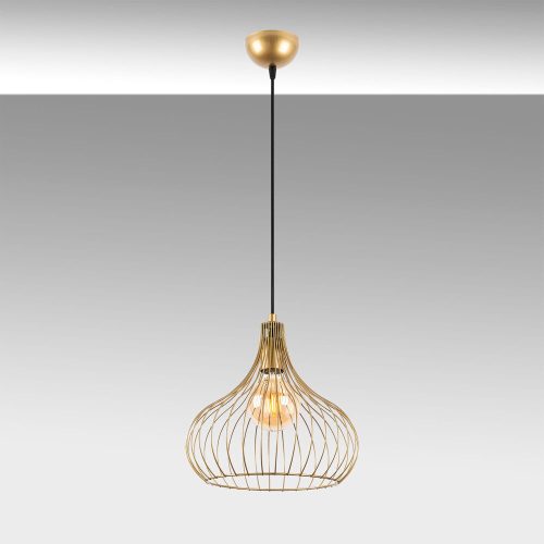 Elegant shiny gold chandelier, metal body, adjustable height, 22 x 22 x 120 cm | E27 socket, max 40W, IP20 | Perfect for modern interior design, charming lighting in the living room and dining room