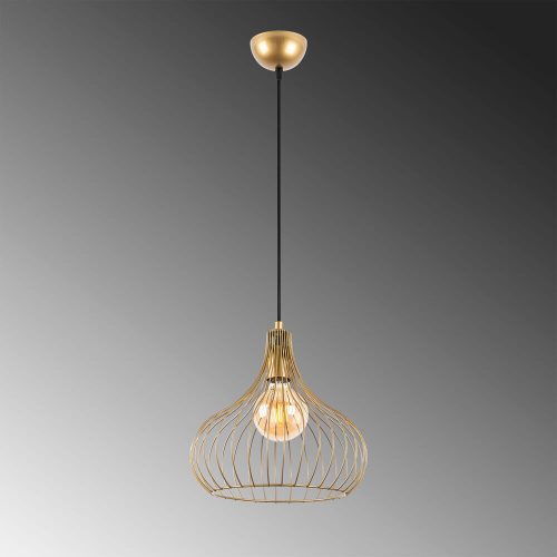 Elegant shiny gold chandelier, metal body, adjustable height, 22 x 22 x 120 cm | E27 socket, max 40W, IP20 | Perfect for modern interior design, charming lighting in the living room and dining room