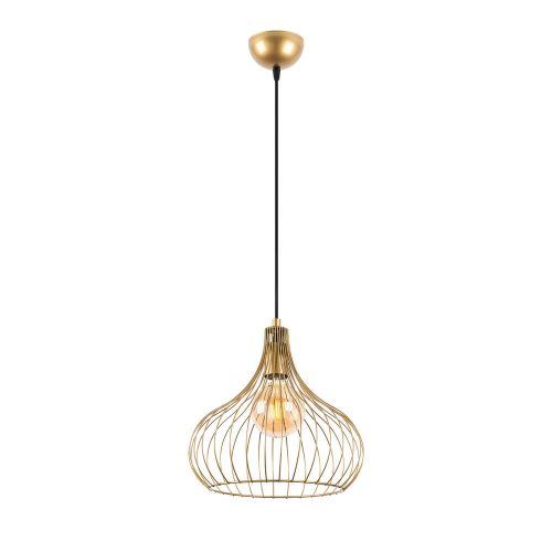 Elegant shiny gold chandelier, metal body, adjustable height, 22 x 22 x 120 cm | E27 socket, max 40W, IP20 | Perfect for modern interior design, charming lighting in the living room and dining room