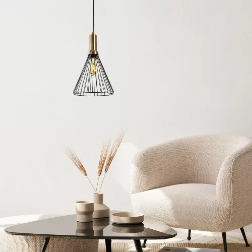 Modern industrial chandelier, black and antique coating, 24 x 24 cm, adjustable height 50-140 cm, E27 socket max. 15W, metal housing and base, stylish lighting for home and office decoration