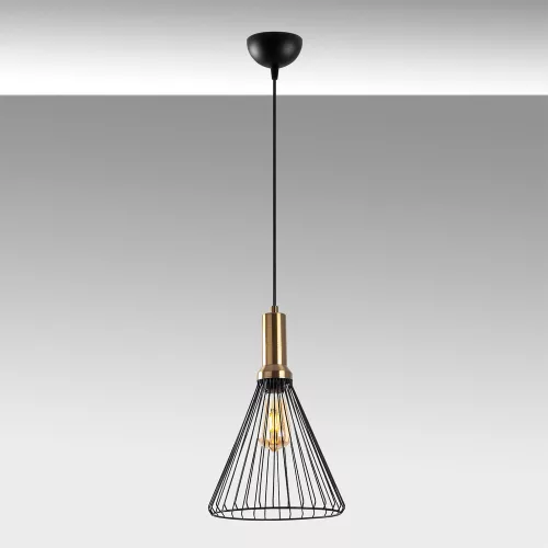 Modern industrial chandelier, black and antique coating, 24 x 24 cm, adjustable height 50-140 cm, E27 socket max. 15W, metal housing and base, stylish lighting for home and office decoration