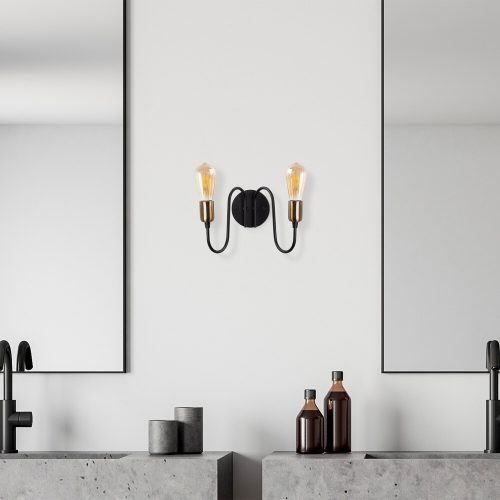 Modern Black Wall Lamp, MDF Body, 60 x 12 x 33 cm, E27 Socket (Max 40W), IP20, Pluggable, Laser-Cut Design, Stylish & Functional Lighting for Any Space