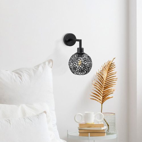 Modern Black Wall Lamp, MDF Body, 60 x 12 x 33 cm, E27 Socket (Max 40W), IP20, Pluggable, Laser-Cut Design, Stylish & Functional Lighting for Any Space