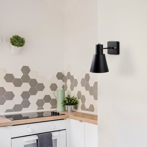Modern Black Wall Lamp, MDF Body, 60 x 12 x 33 cm, E27 Socket (Max 40W), IP20, Pluggable, Laser-Cut Design, Stylish & Functional Lighting for Any Space