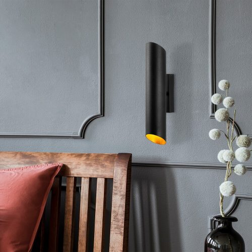 Modern Black Wall Lamp, MDF Body, 60 x 12 x 33 cm, E27 Socket (Max 40W), IP20, Pluggable, Laser-Cut Design, Stylish & Functional Lighting for Any Space