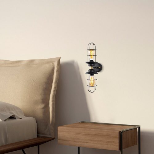 Modern Black Wall Lamp, MDF Body, 60 x 12 x 33 cm, E27 Socket (Max 40W), IP20, Pluggable, Laser-Cut Design, Stylish & Functional Lighting for Any Space