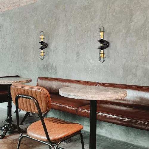 Industrial wall lamp, black and gold, 12 x 20 x 51 cm | Metal body with a cap diameter of 10 cm and a height of 25 cm | 2 x E27 sockets (max. 40 W) | Stylish lighting for modern interior design, IP20 rating