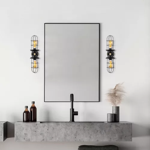 Industrial wall lamp, black and gold, 12 x 20 x 51 cm | Metal body with a cap diameter of 10 cm and a height of 25 cm | 2 x E27 sockets (max. 40 W) | Stylish lighting for modern interior design, IP20 rating