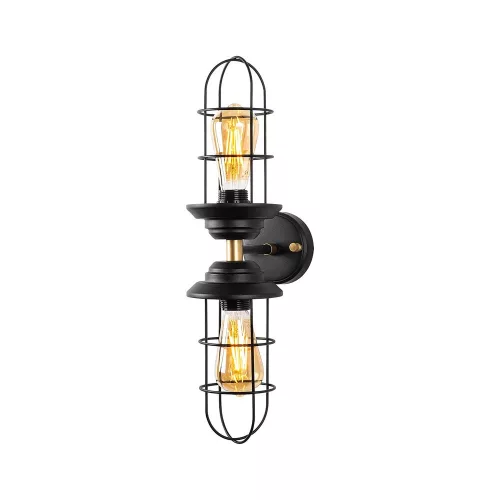 Industrial wall lamp, black and gold, 12 x 20 x 51 cm | Metal body with a cap diameter of 10 cm and a height of 25 cm | 2 x E27 sockets (max. 40 W) | Stylish lighting for modern interior design, IP20 rating