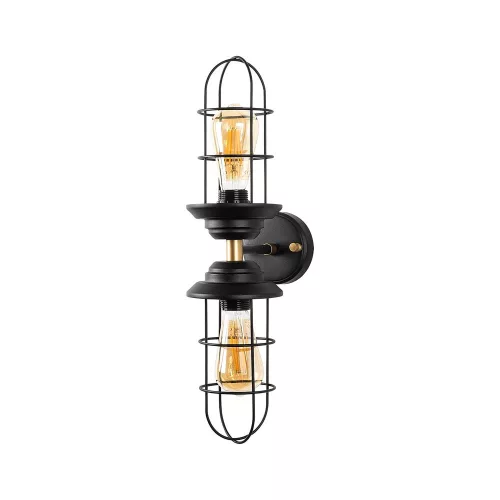 Industrial wall lamp, black and gold, 12 x 20 x 51 cm | Metal body with a cap diameter of 10 cm and a height of 25 cm | 2 x E27 sockets (max. 40 W) | Stylish lighting for modern interior design, IP20 rating