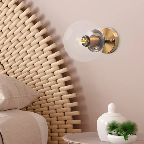 Vintage wall lamp with metal housing and glass cap, 15 x 15 cm, Height: 24 cm | E14 socket, max 15W | Elegant copper coating, modern Glam design for home and office decoration, IP20 rating