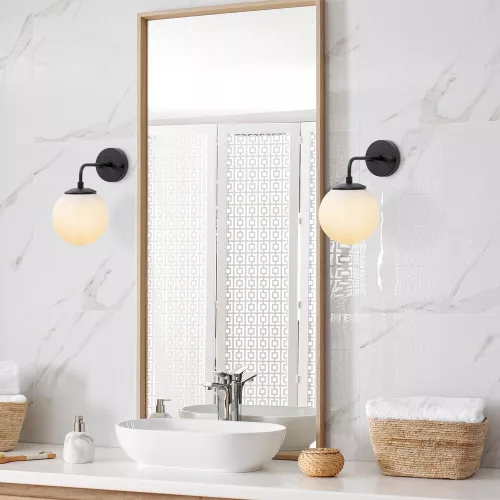 Stylish wall lamp, metal housing, with glass cap, 15 x 27 x 25 cm | Black & Cream, E14 Socket, Max 40W | Modern industrial design, perfect for Scandinavian and modern decor | IP20 rated