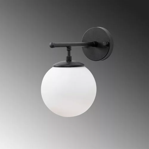 Modern wall lamp with metal body and glass cap, black-cream, 15 x 24 x 24 cm | E14 socket, max 40W | Stylish industrial and Scandinavian design, perfect for home and office lighting