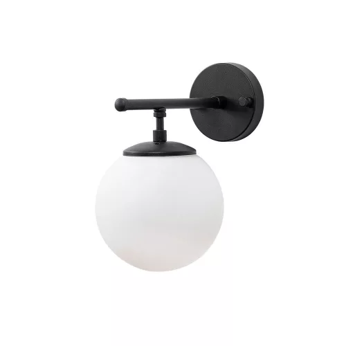 Modern wall lamp with metal body and glass cap, black-cream, 15 x 24 x 24 cm | E14 socket, max 40W | Stylish industrial and Scandinavian design, perfect for home and office lighting