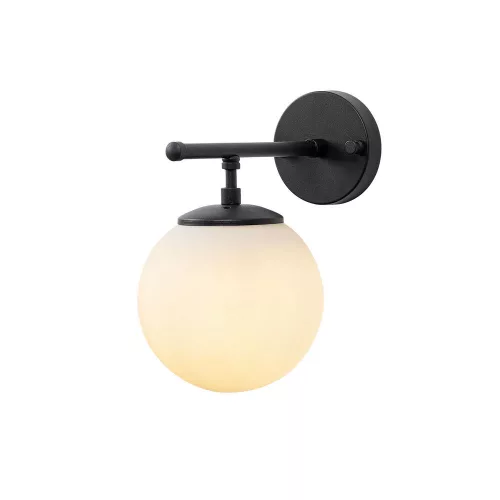 Modern wall lamp with metal body and glass cap, black-cream, 15 x 24 x 24 cm | E14 socket, max 40W | Stylish industrial and Scandinavian design, perfect for home and office lighting