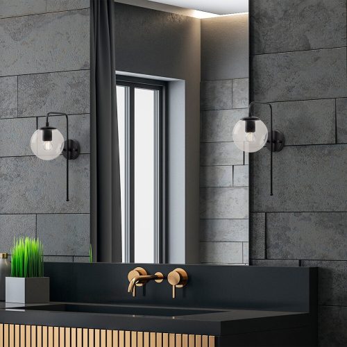 Stylish black wall lamp, metal housing, with glass cap, 15 x 28 x 43 cm | E14 socket, max 40W, IP20 | Perfect for modern industrial and Scandinavian decor, an elegant lighting solution for any room