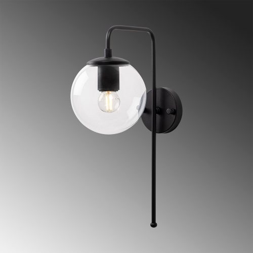 Stylish black wall lamp, metal housing, with glass cap, 15 x 28 x 43 cm | E14 socket, max 40W, IP20 | Perfect for modern industrial and Scandinavian decor, an elegant lighting solution for any room