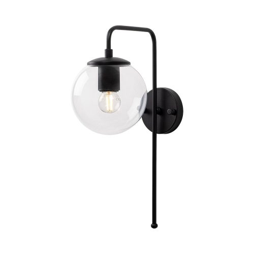 Stylish black wall lamp, metal housing, with glass cap, 15 x 28 x 43 cm | E14 socket, max 40W, IP20 | Perfect for modern industrial and Scandinavian decor, an elegant lighting solution for any room