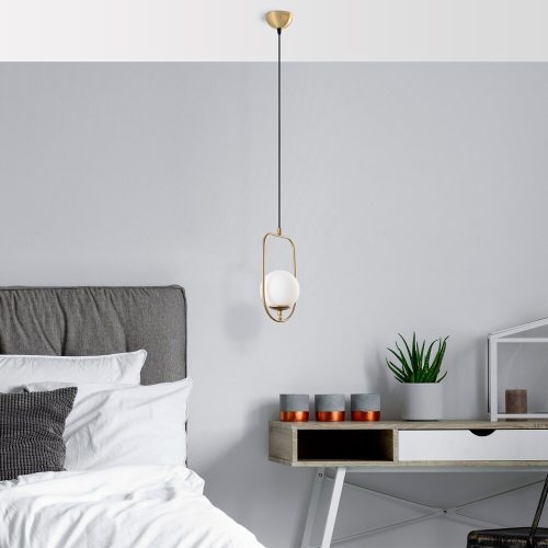 Elegant golden chandelier, metal body, width 20 cm, height adjustable (42-171 cm), IP 20, E14 socket (max. 40 W), stylish lighting for home and office, perfect for modern decoration, cable length 90 cm.