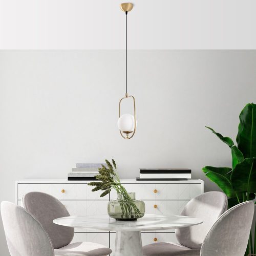 Elegant golden chandelier, metal body, width 20 cm, height adjustable (42-171 cm), IP 20, E14 socket (max. 40 W), stylish lighting for home and office, perfect for modern decoration, cable length 90 cm.