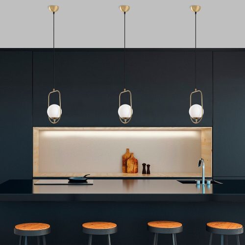 Elegant golden chandelier, metal body, width 20 cm, height adjustable (42-171 cm), IP 20, E14 socket (max. 40 W), stylish lighting for home and office, perfect for modern decoration, cable length 90 cm.