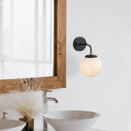 Stylish wall lamp with metal housing and glass cap, 15 x 21 x 27 cm | Antique cream and black finish | E14 socket, max 40W | Perfect for industrial, Scandinavian and country decor | IP20 rated