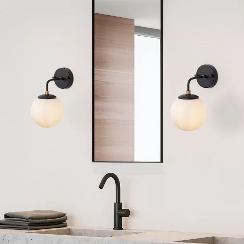 Stylish wall lamp with metal housing and glass cap, 15 x 21 x 27 cm | Antique cream and black finish | E14 socket, max 40W | Perfect for industrial, Scandinavian and country decor | IP20 rated